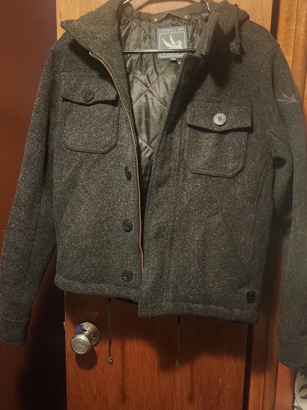 I. Spiewak & Sons Men's Dark Gray Wool Hooded Jacket